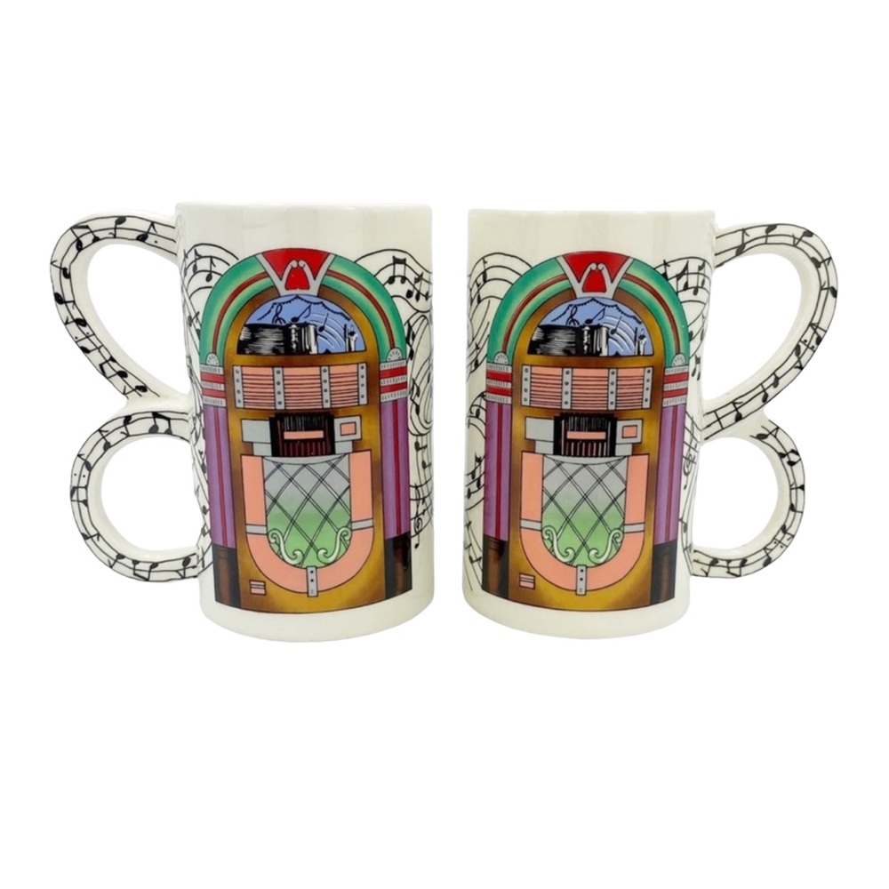 Vintage Sarsaparilla Deco Designs 5 & Dime Jukebox Music Coffee Mug Set of 2